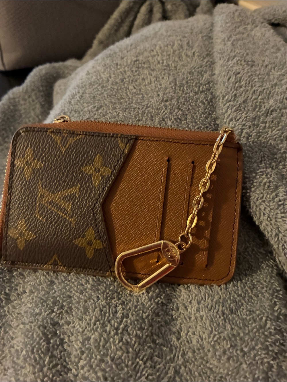 Louis Vuitton Monogram Canvas Brown & Tan Key Card Holder with Gold Chain - Picture 6 of 6